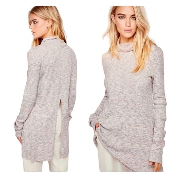 We The Free Ivory Multi-Color Long Sleeve Open Back Turtleneck Tunic Medium - Picture 2 of 15